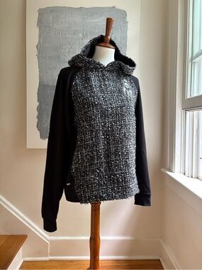 Karl Lagerfeld Spaceship Rocket Black & Gray Tweed Hoodie Sweater